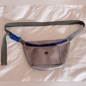 Silver leather cross body/bum bag by Brooklyn artisan/designer.